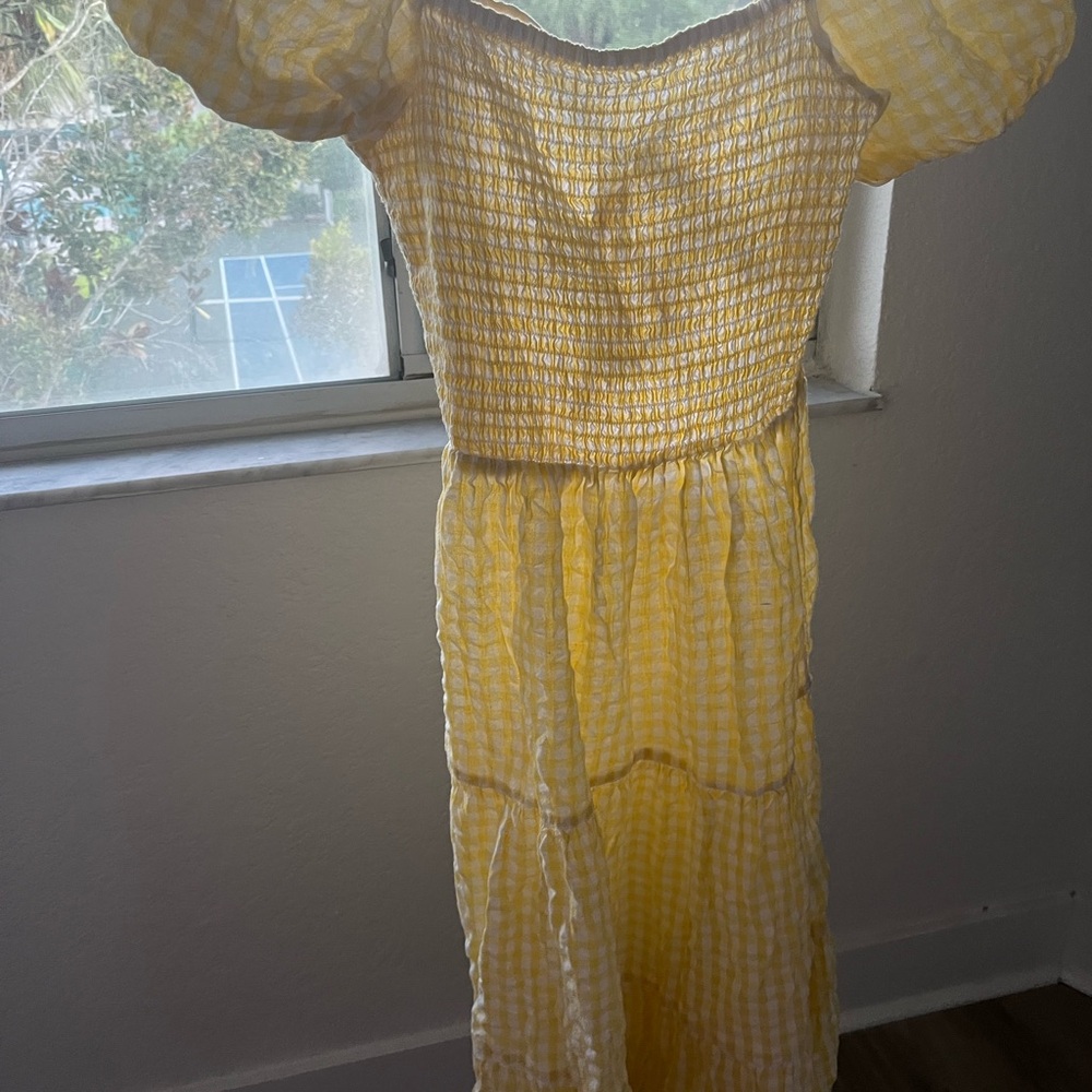 Yellow Gingham Midi Dress